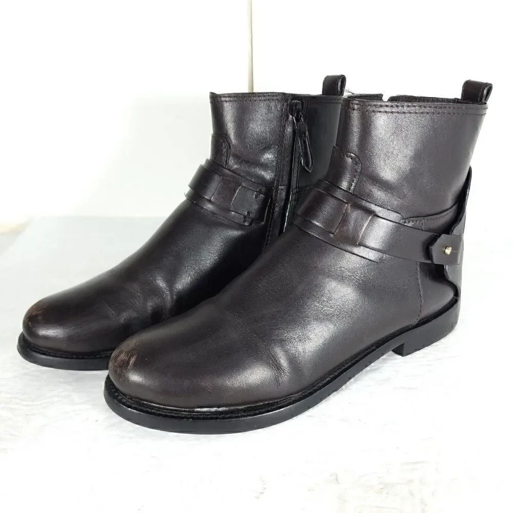 Tory Burch Women's Derby US 6M Brown Leather Flat Ankl Chelsea Bootie Boots